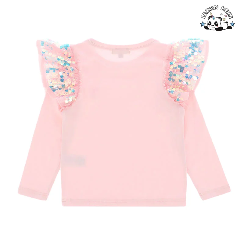 LEZONKIDS - Conjuntos de Roupas para Meninas com Estilo Americano Fashion, Top e Saia com Lantejoulas e Rede